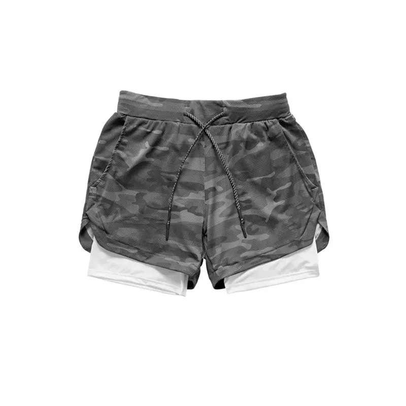 2023 Camo Running Shorts Men 2 In 1 Double-deck Quick Dry GYM Sport Shorts Fitness Jogging Workout Shorts Men Sports Short Pants