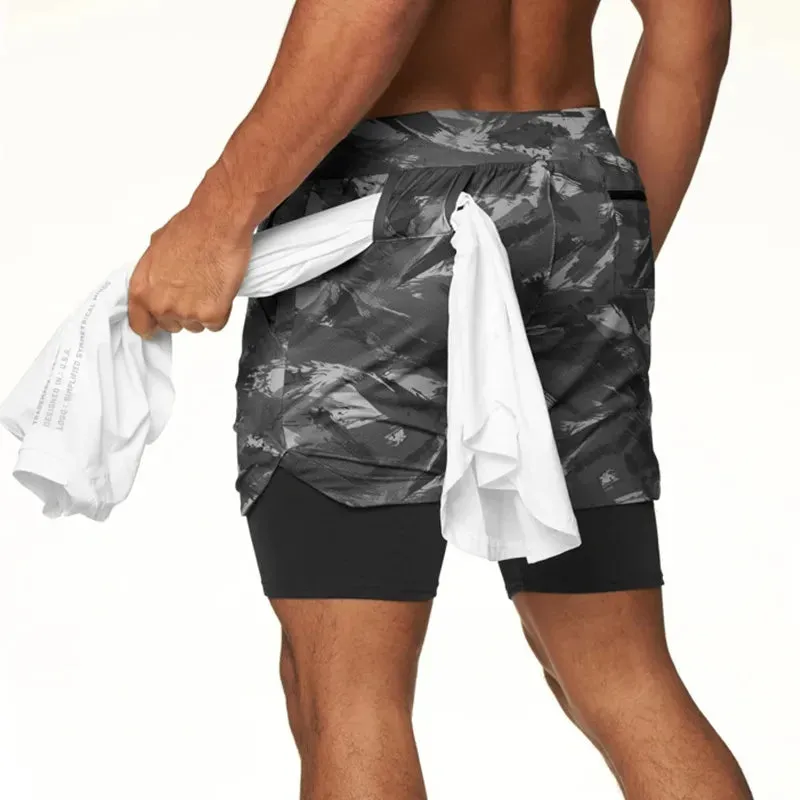 2023 Camo Running Shorts Men 2 In 1 Double-deck Quick Dry GYM Sport Shorts Fitness Jogging Workout Shorts Men Sports Short Pants