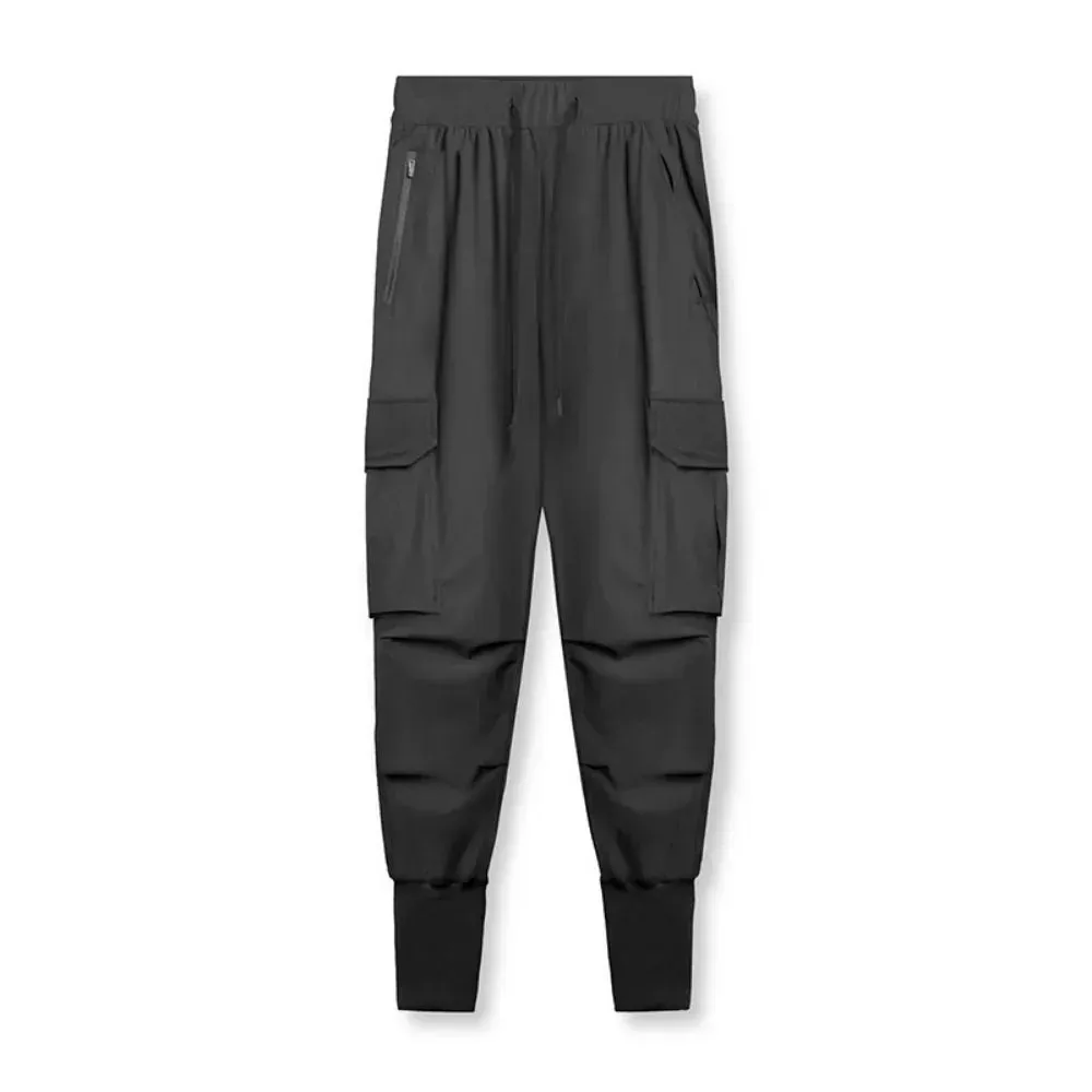 Aidase Sweatpants Men's Thin Ice Silk Running Pants Multi-pocket Fast-drying Jogging Training Pants