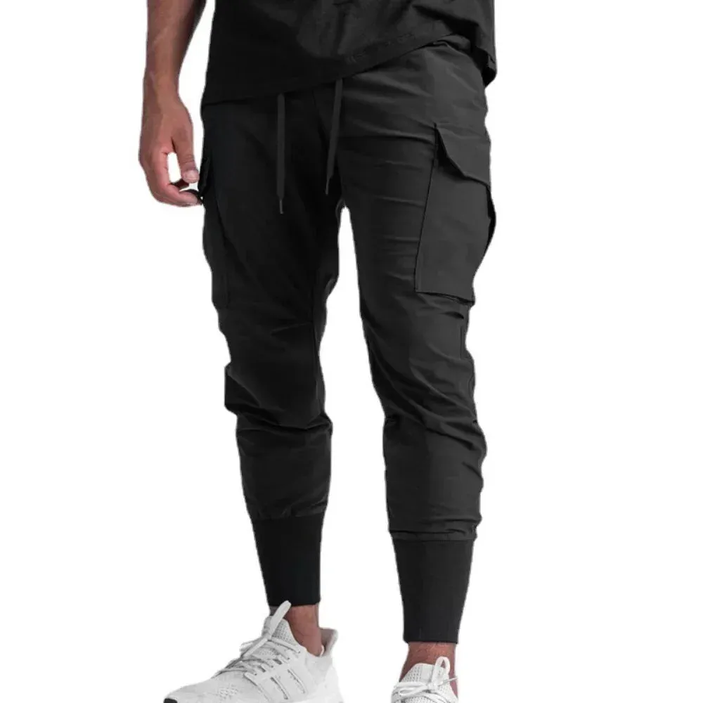 Aidase Sweatpants Men's Thin Ice Silk Running Pants Multi-pocket Fast-drying Jogging Training Pants