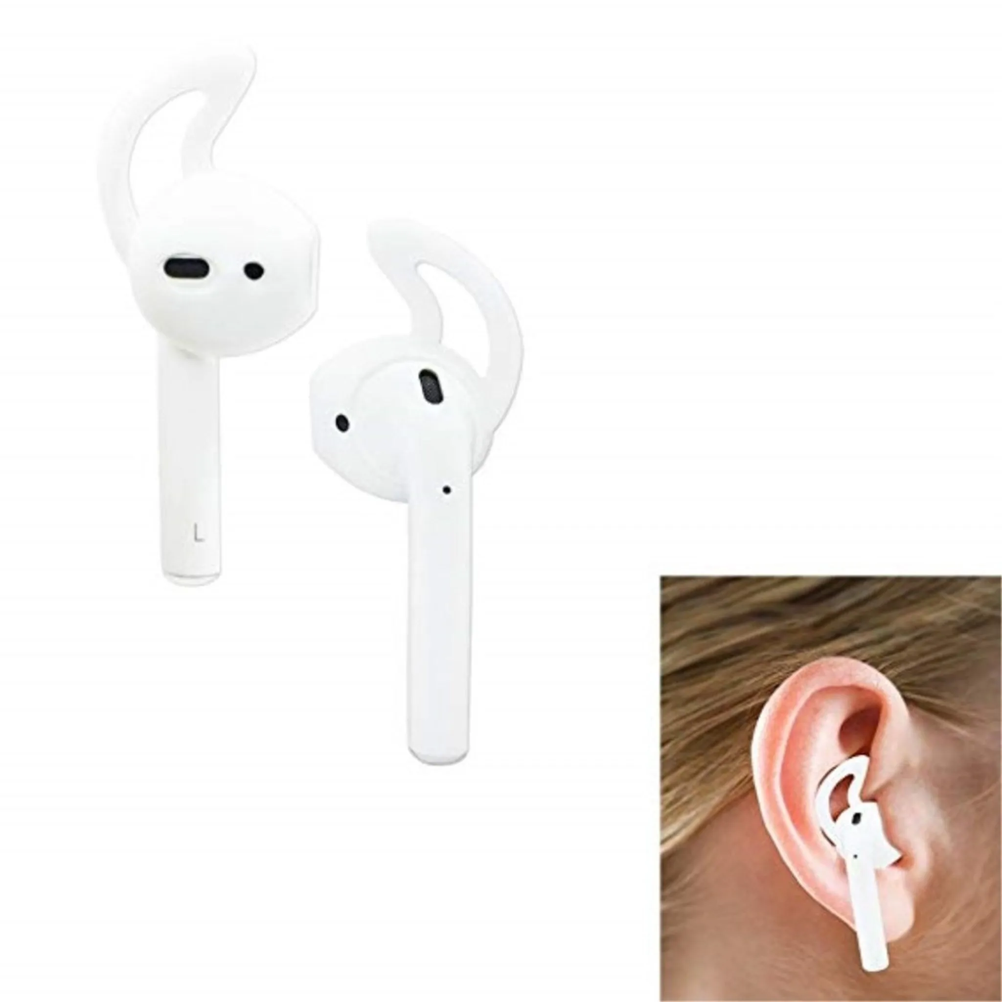 Apple Airpods 1 pair silicone ear hocks skin cover replacement - White