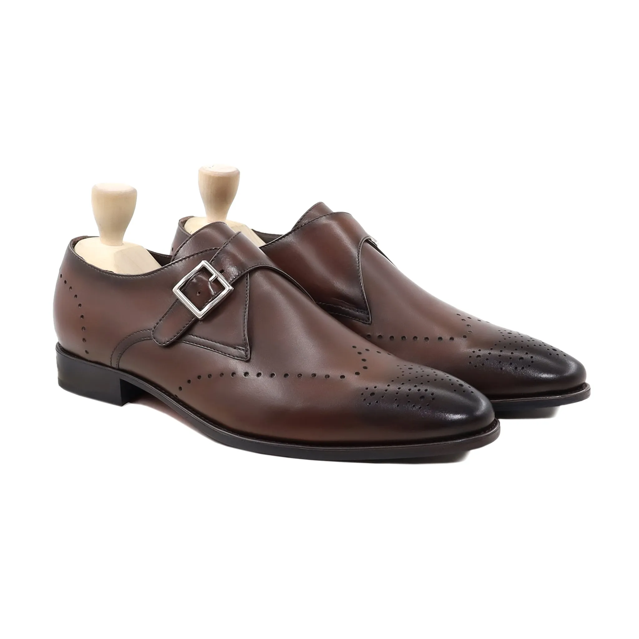 Arnold - Men's Burnished Brown Patina Calf Leather Single Monkstrap