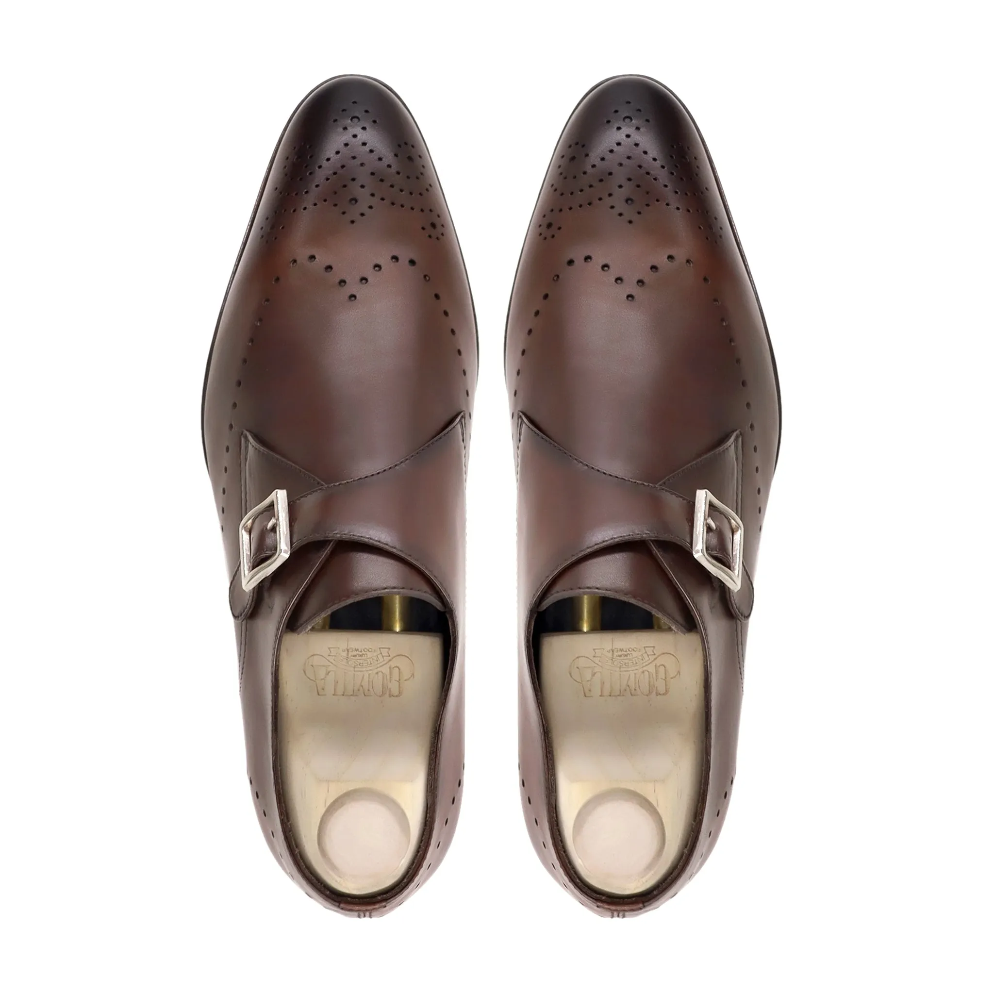 Arnold - Men's Burnished Brown Patina Calf Leather Single Monkstrap