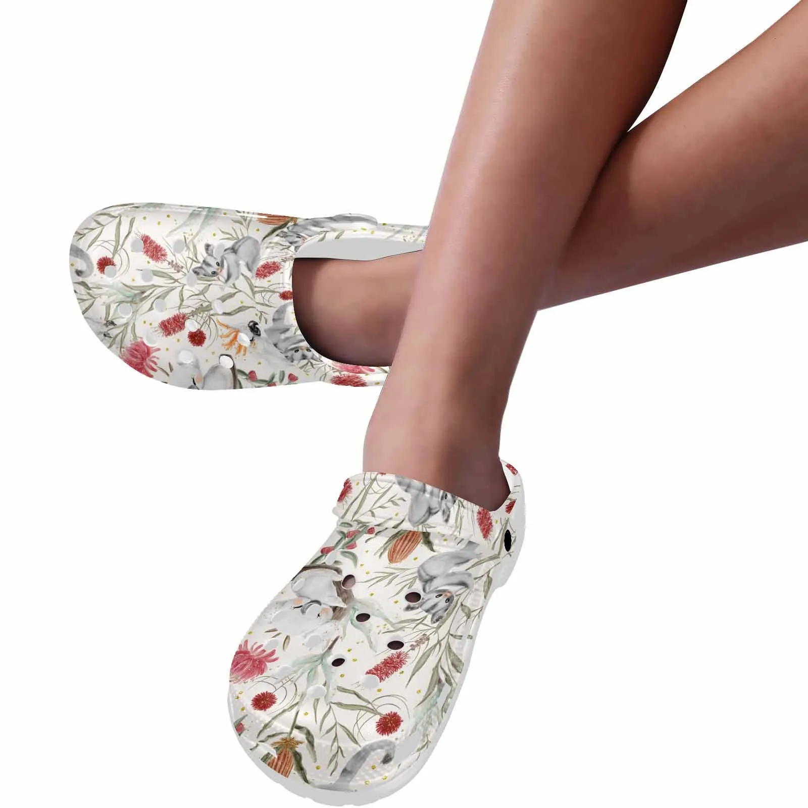 Australian Animals, Koala Cockatoo and Sugar Glider  Custom Print Adults Clogs