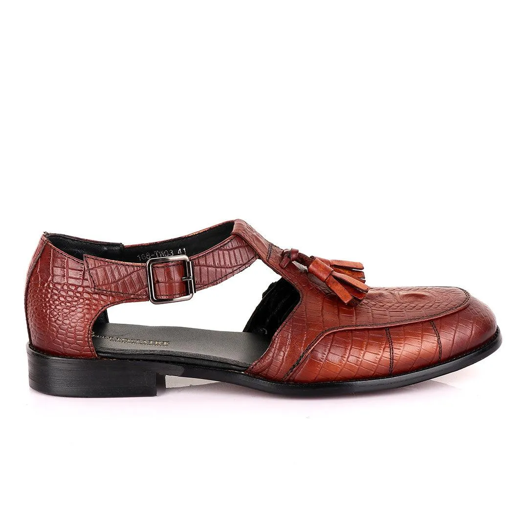 Billionaire Exotic Brown Croc with Tassel Cover Leather Sandal