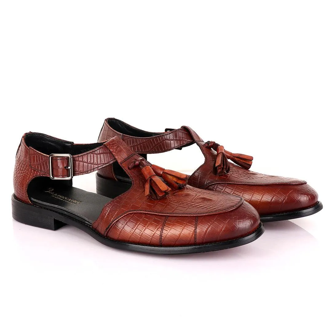 Billionaire Exotic Brown Croc with Tassel Cover Leather Sandal