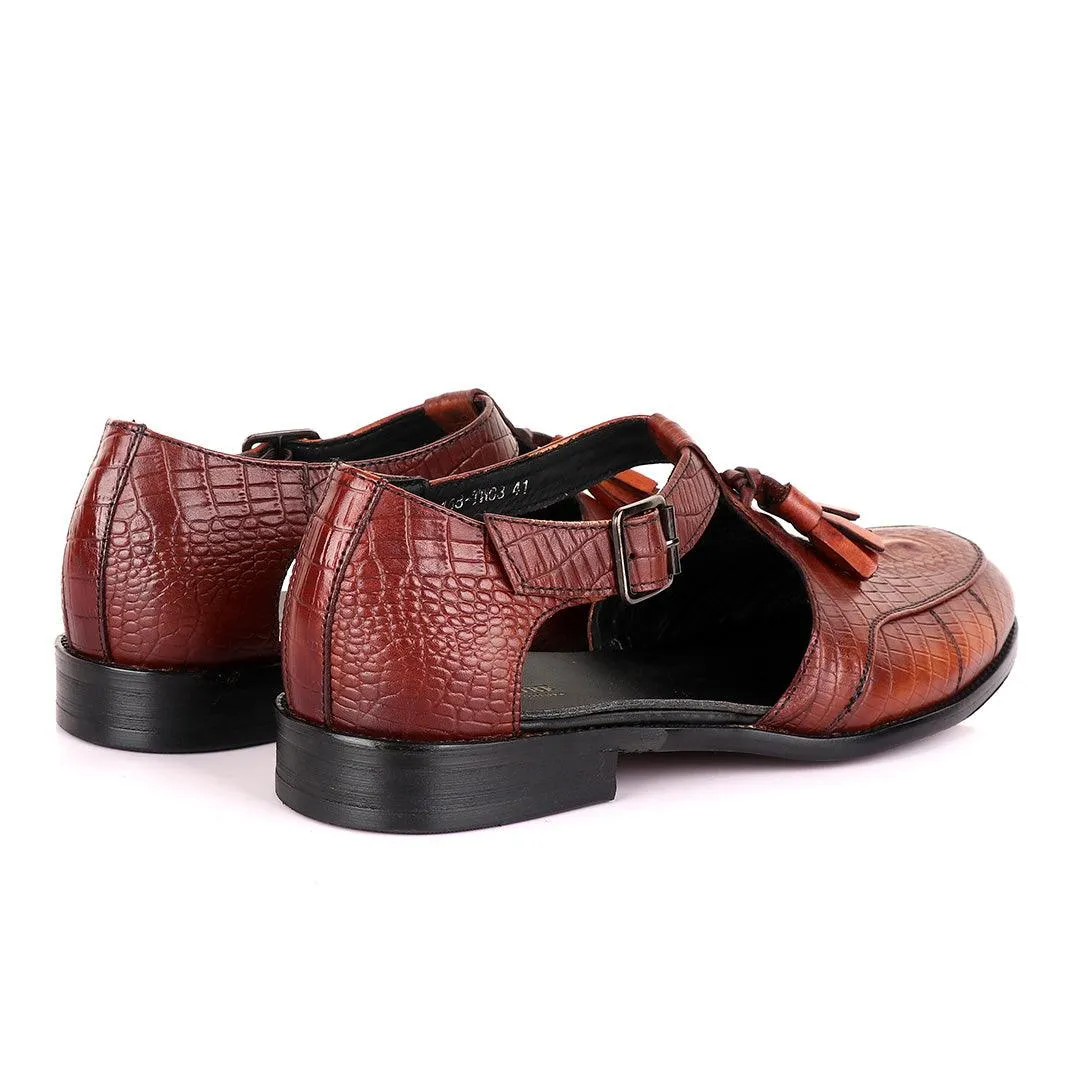 Billionaire Exotic Brown Croc with Tassel Cover Leather Sandal