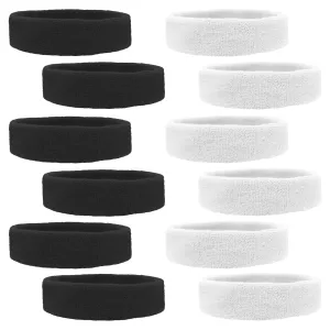 Black and White Head Sweatbands - 12 Pack