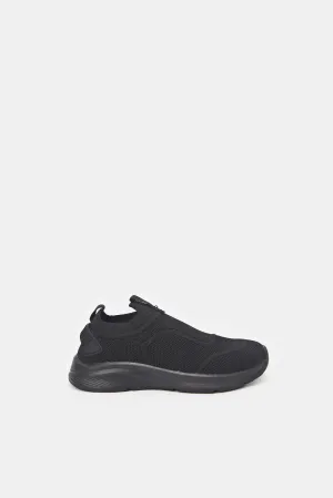 Boys Black Triple Knit Slip On