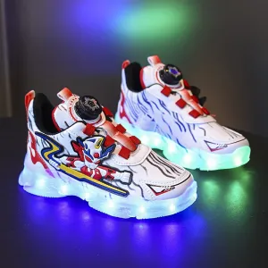 Boys Fashion-Forward LED Skateboard Sneakers with Exciting Cartoon Design - Dynamic Rotating Button & USB Rechargeable Lights - Superb Wear-resistant & Non-slip for All Seasons