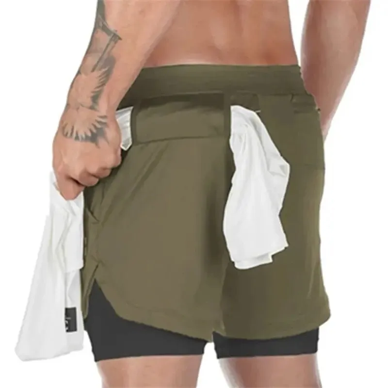 Camo 2-in-1 Double-Deck Quick Dry Jogging Workout Shorts for Men