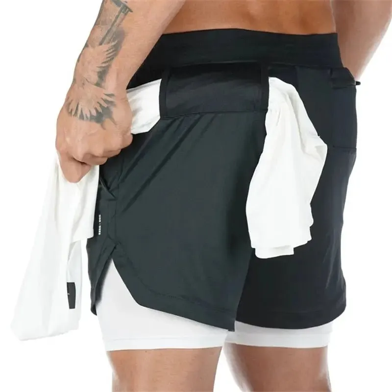 Camo 2-in-1 Double-Deck Quick Dry Jogging Workout Shorts for Men