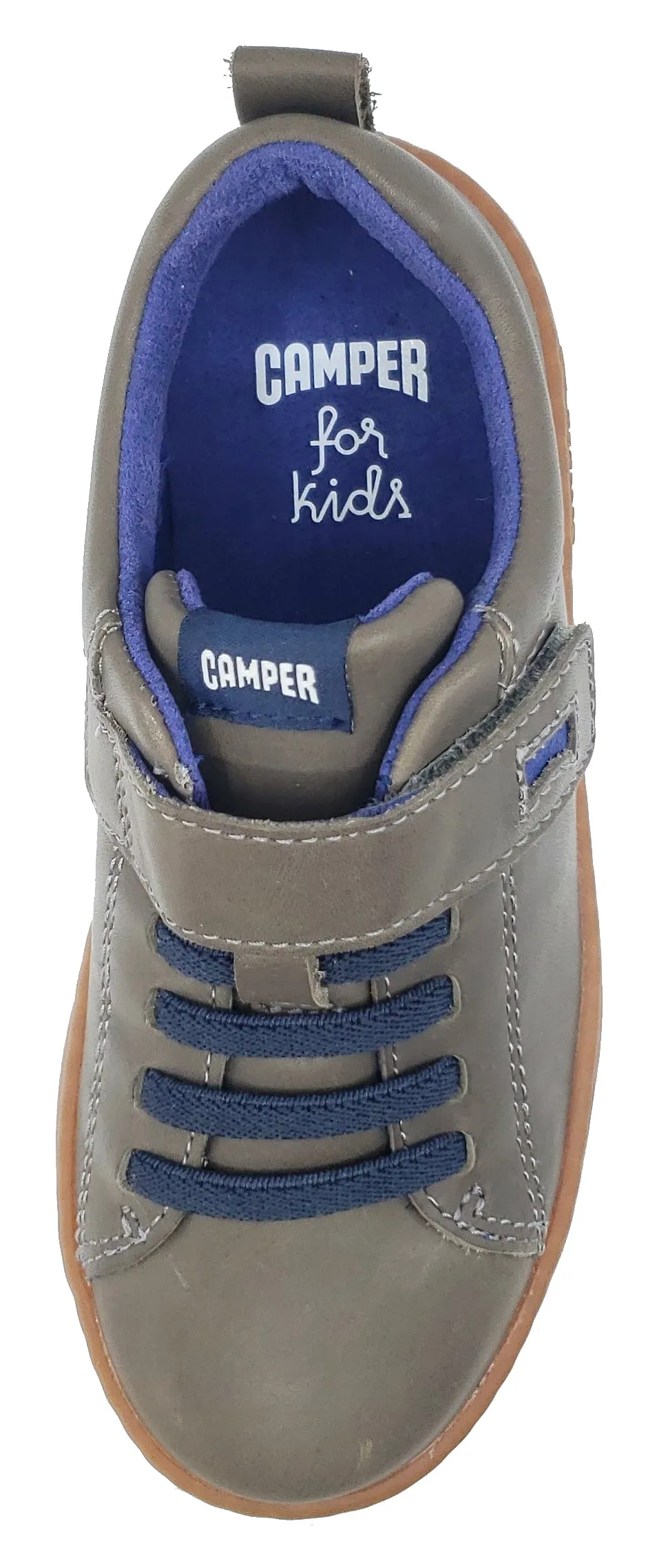 Camper Runner Sneaker Grey Leather Elastic Hook and Loop for Boy's