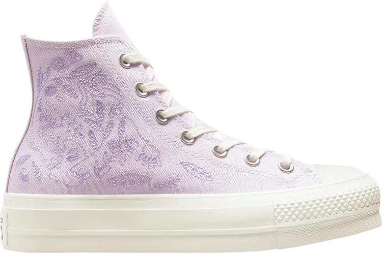 Converse Wmns Chuck Taylor All Star Lift Platform High Embroidered Floral Sneakers - Pale Amethyst, Purple