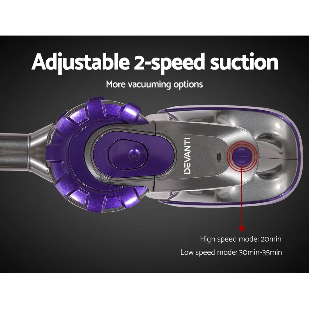 Cordless Vacuum Cleaner Stick Handstick Handheld 2-Speed W/ Headlight Purple