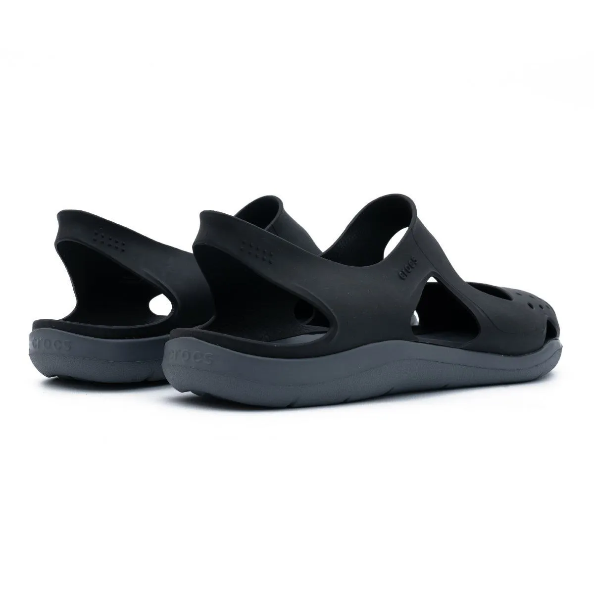 Crocs Swiftwater Wave Flat Sandals Rubber Black Colour For Women