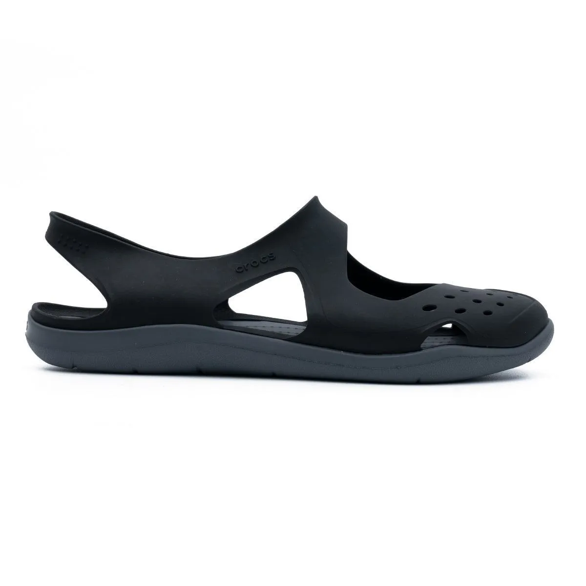 Crocs Swiftwater Wave Flat Sandals Rubber Black Colour For Women