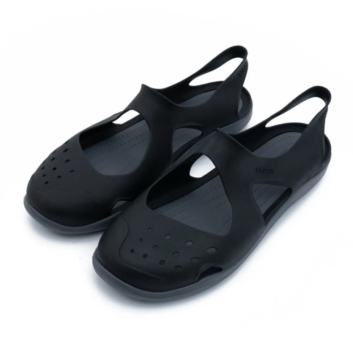 Crocs Swiftwater Wave Flat Sandals Rubber Black Colour For Women