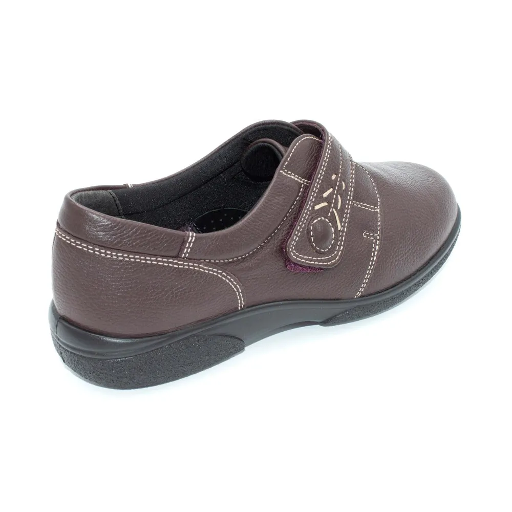 DB Healey/Rory - Ladies Wide Fit Velcro Close Shoe - 2V (2E-4E) Fitting - Burgundy