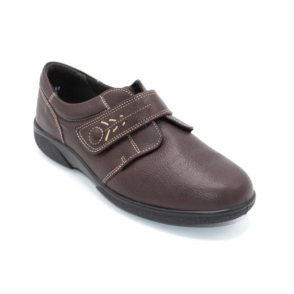 DB Healey/Rory - Ladies Wide Fit Velcro Close Shoe - 2V (2E-4E) Fitting - Burgundy