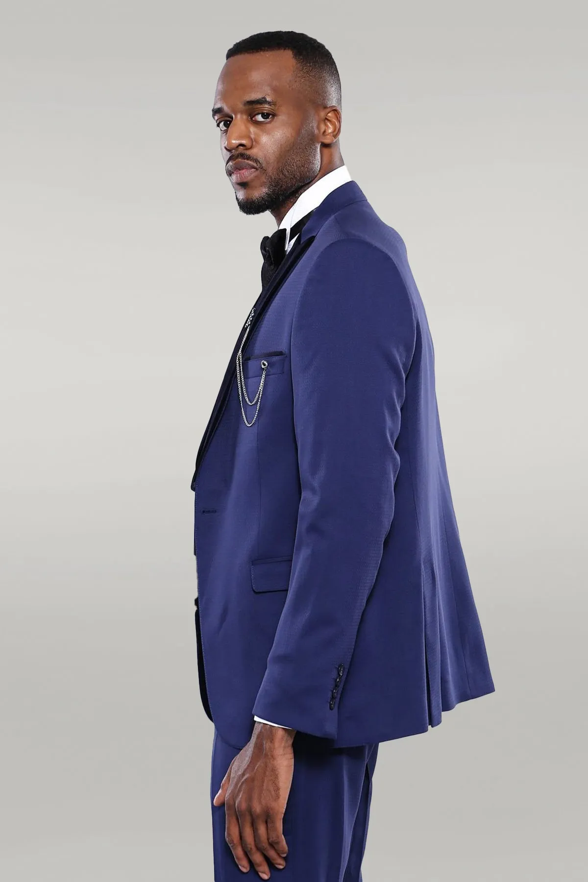 Detachable Lapel Blue Men Tuxedo  - Wessi