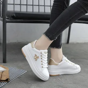 Fashion Bee Womens White Golden/Silver Sneakers