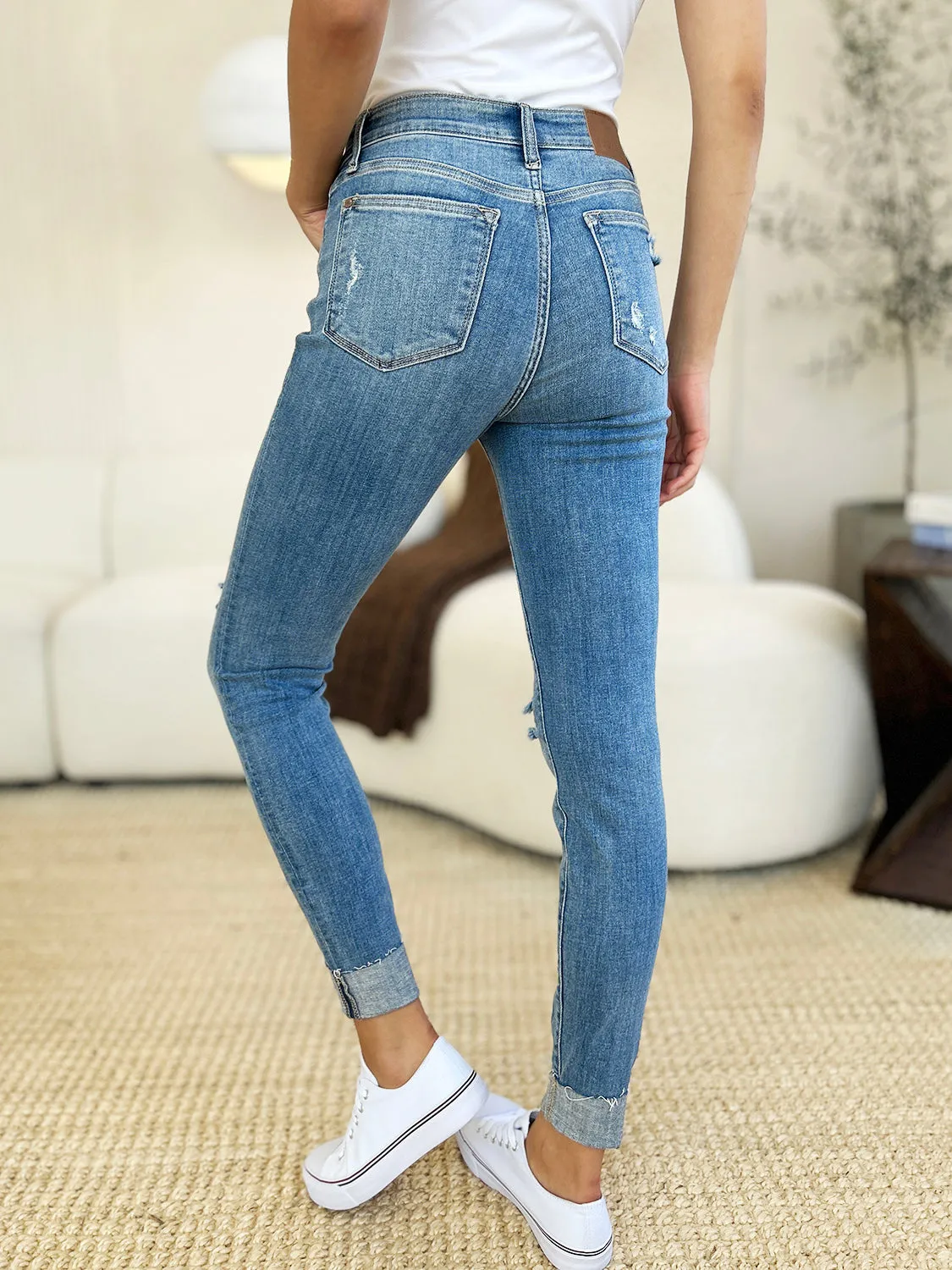 Full Size Mid Rise Destroy & Cuff Skinny Jeans