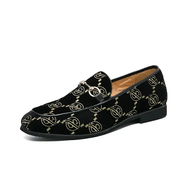 Geometric Letter Suede Leather Loafers