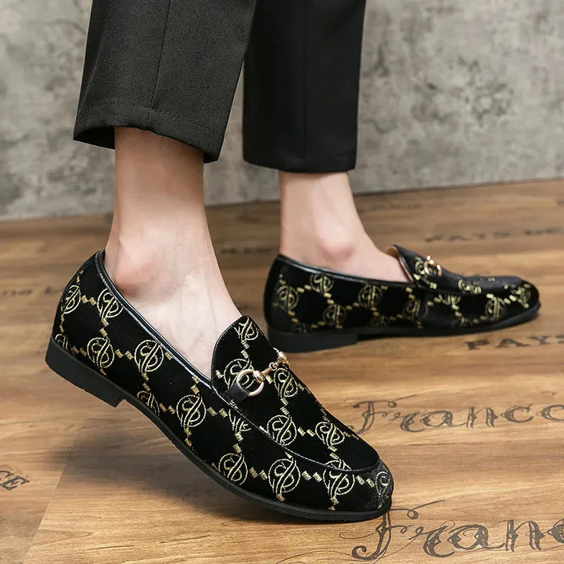 Geometric Letter Suede Leather Loafers