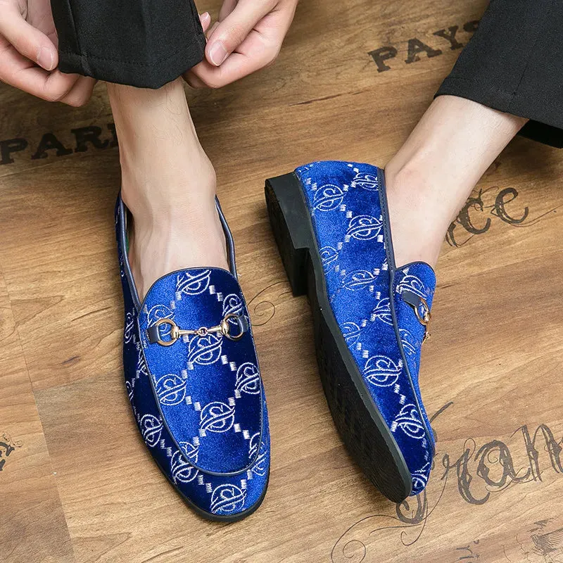 Geometric Letter Suede Leather Loafers