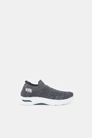 Girls Black Textured Slip-On Sneakers