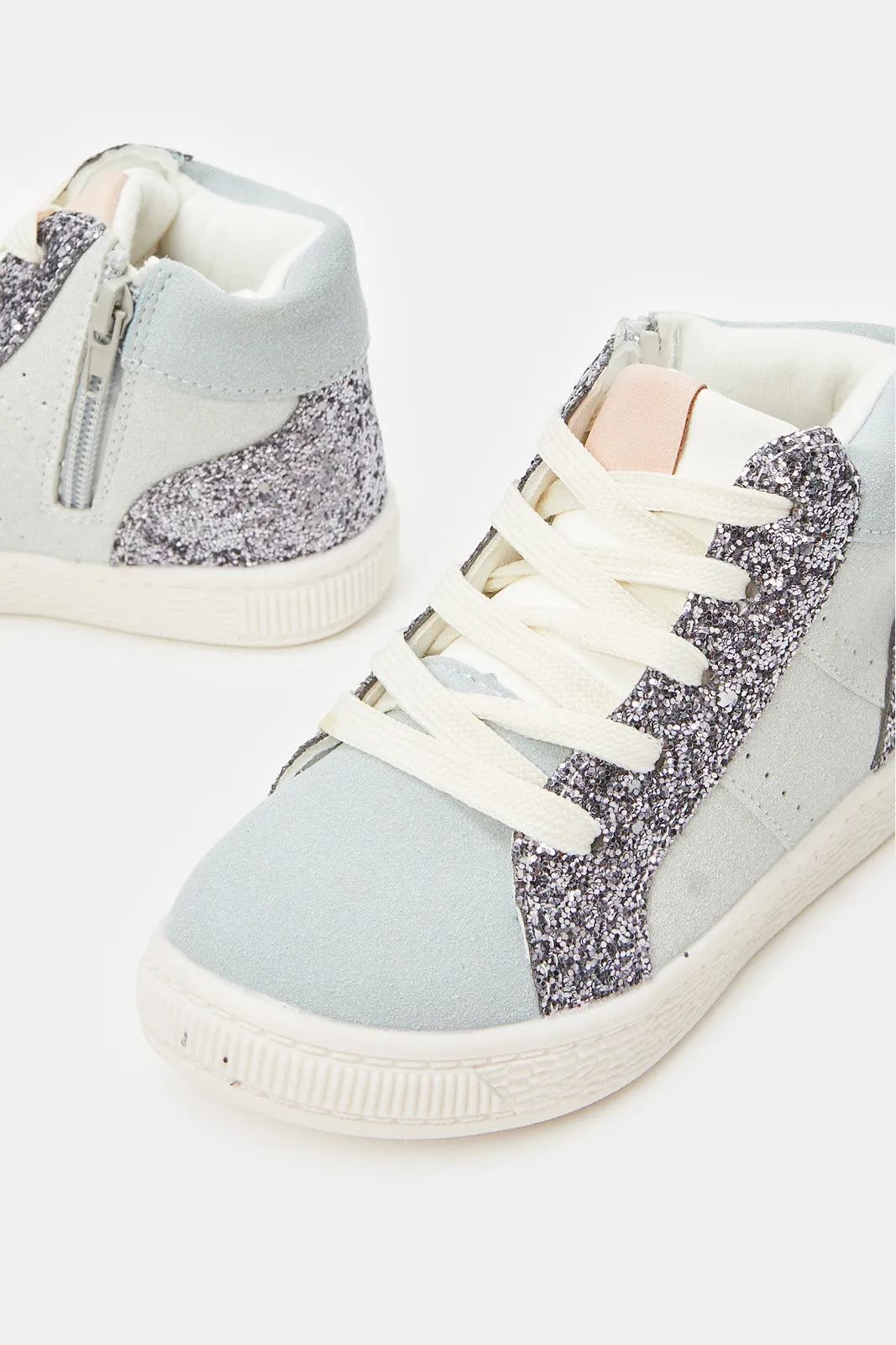 Girls Grey Zipper High-Top