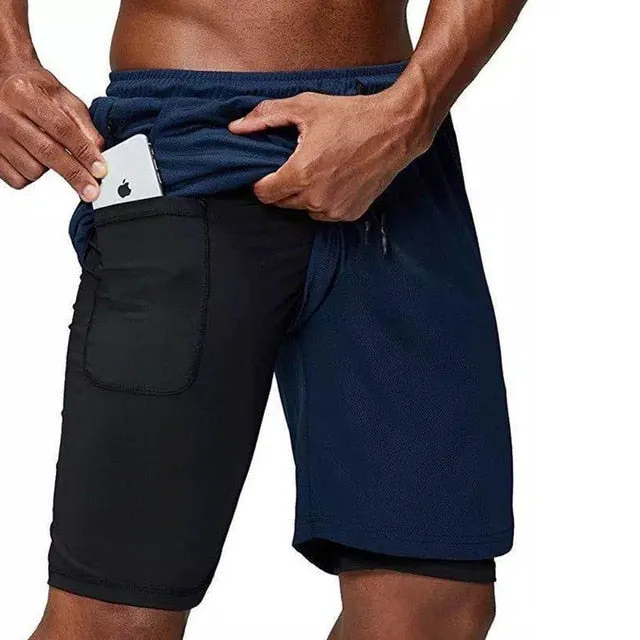 Gym Training Sports Men Shorts Quick Dry Double Deck