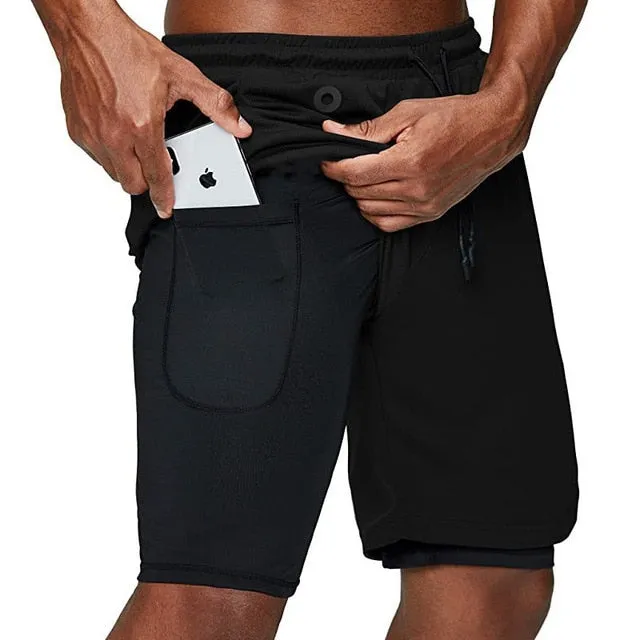 Gym Training Sports Men Shorts Quick Dry Double Deck