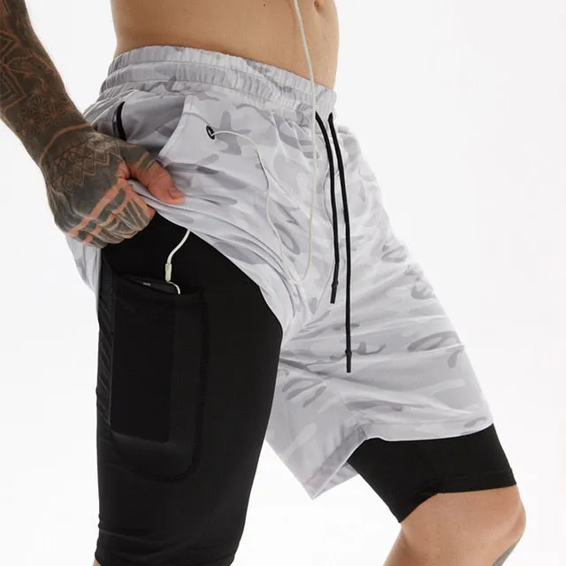 Gym Training Sports Men Shorts Quick Dry Double Deck