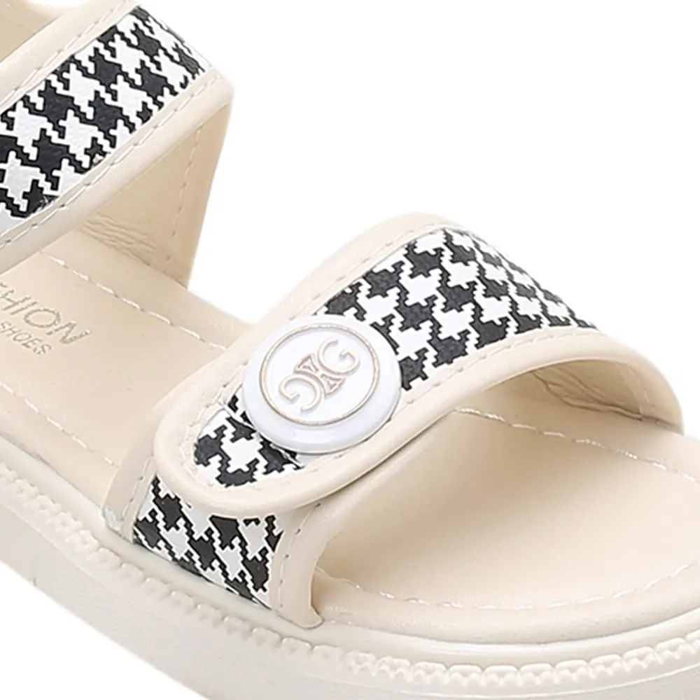 Hopscotch Girls PU Houndstooth Print Sandals in Beige Color,UK:3.5 (HIL-4339930)