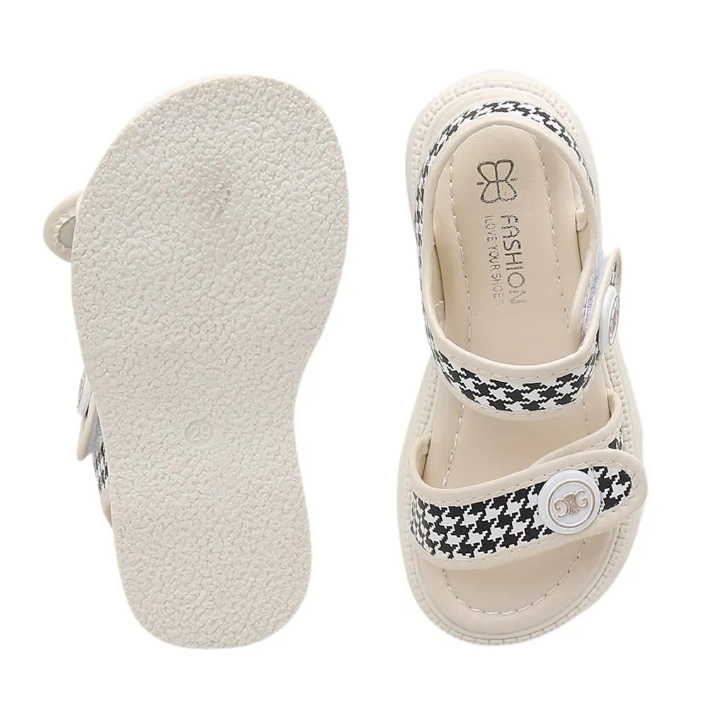 Hopscotch Girls PU Houndstooth Print Sandals in Beige Color,UK:3.5 (HIL-4339930)