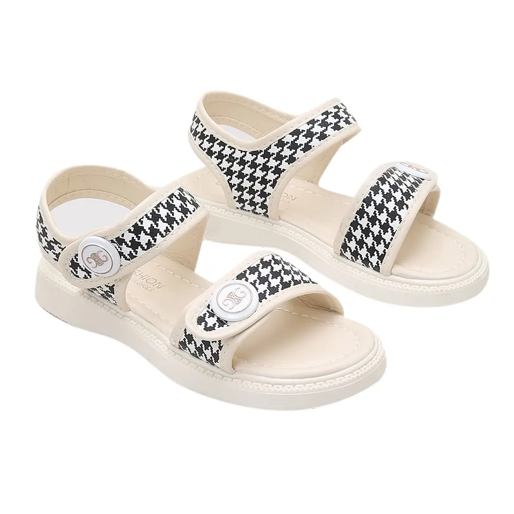 Hopscotch Girls PU Houndstooth Print Sandals in Beige Color,UK:3.5 (HIL-4339930)