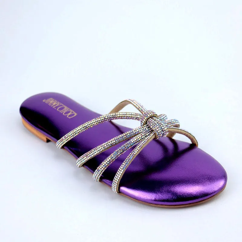 JC Sleek Stylish Rhinestone Knot Strap Flat Slipper