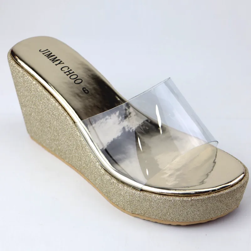 JC Wedge Clear Transparent Strap Glitter Heel Sandal