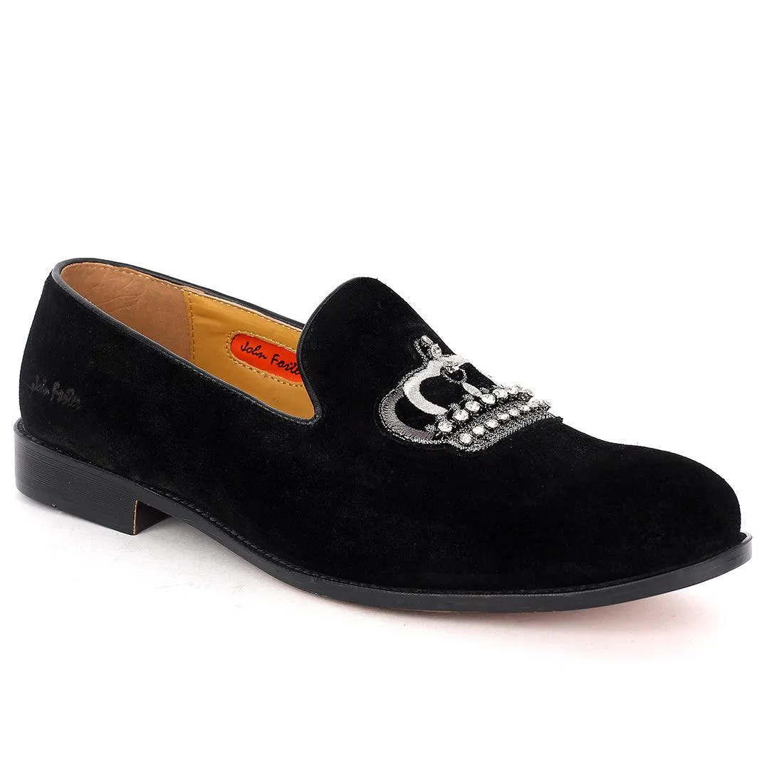 John Foster  Suede Black Leather Stone Crown logo Men's Shoe