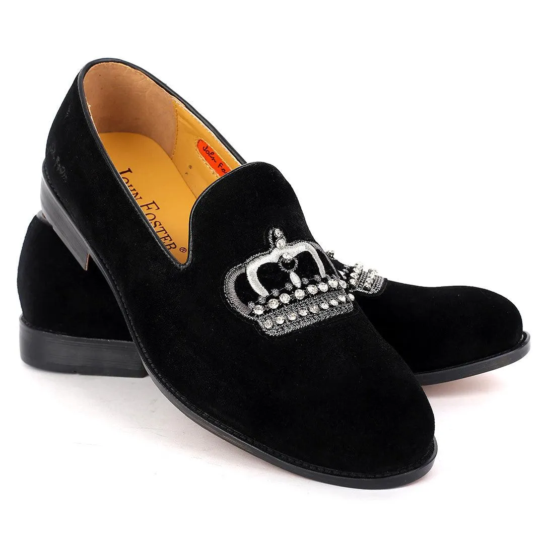 John Foster  Suede Black Leather Stone Crown logo Men's Shoe