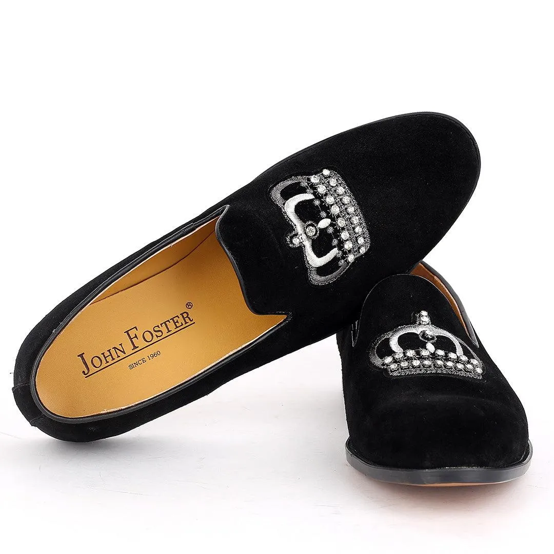 John Foster  Suede Black Leather Stone Crown logo Men's Shoe