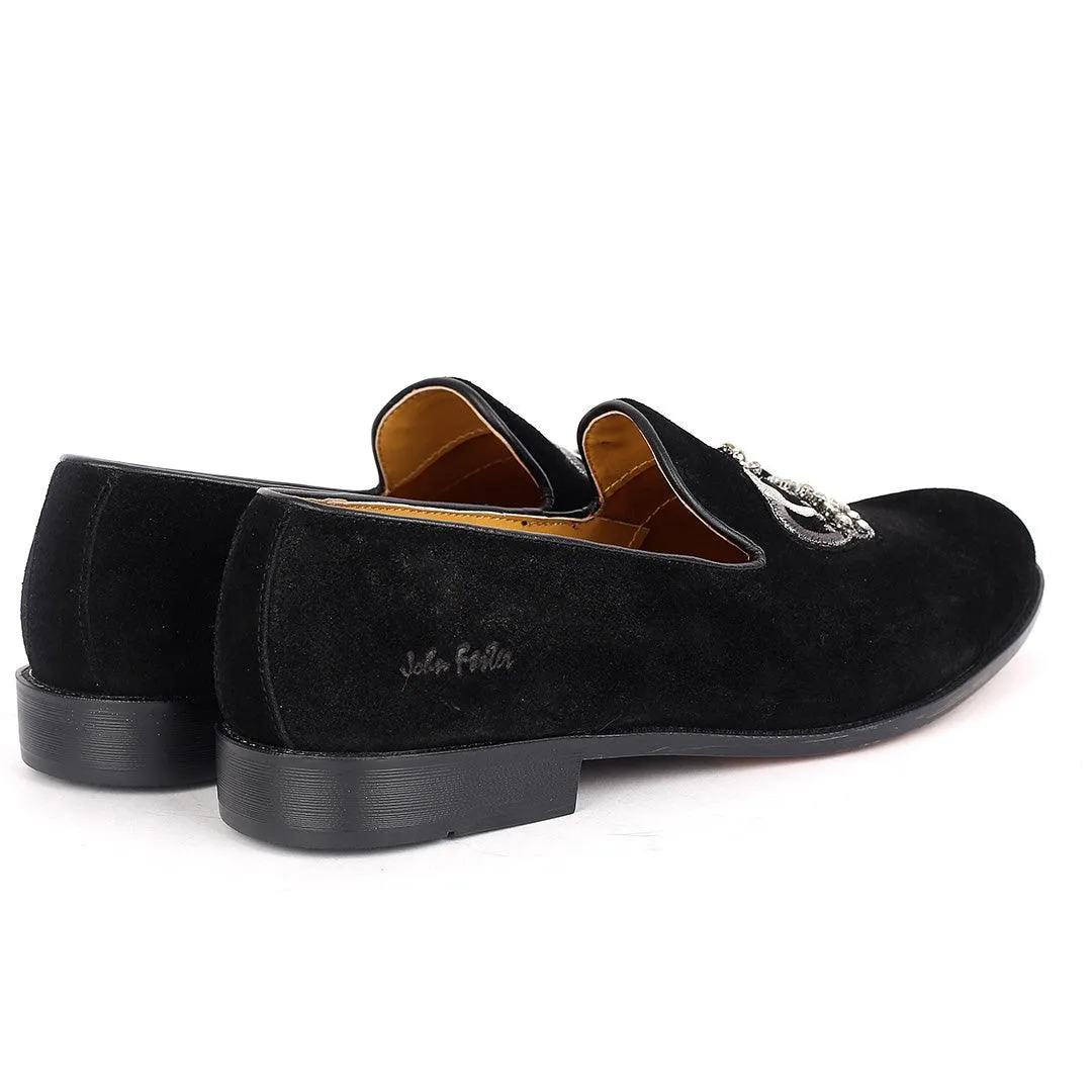 John Foster  Suede Black Leather Stone Crown logo Men's Shoe