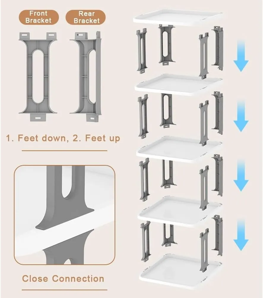 Kuber Industries (Set of 5) Waterproof Plastic Chappal Stand for Slipper & Footwear | 6-Layer Portable Shoe Rack For Home | Collapsible Design - Black