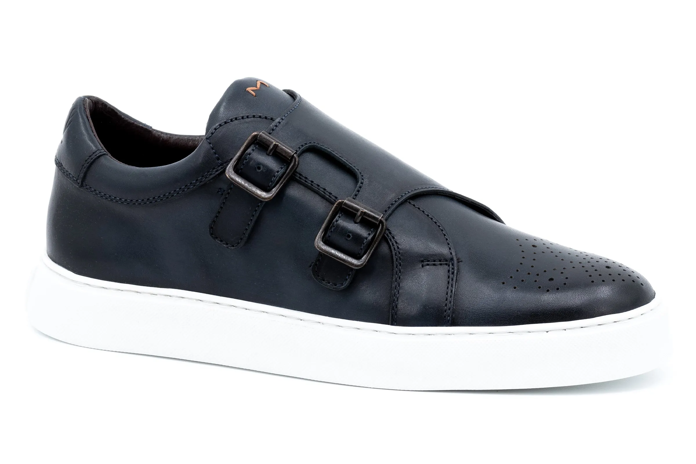 Lorenzo Calf Skin Double Monk Sneakers - Navy