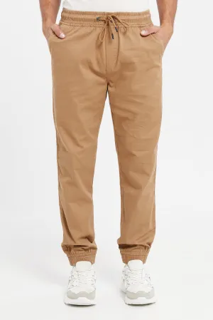 Men Beige Basic Pull On Twill Jogger