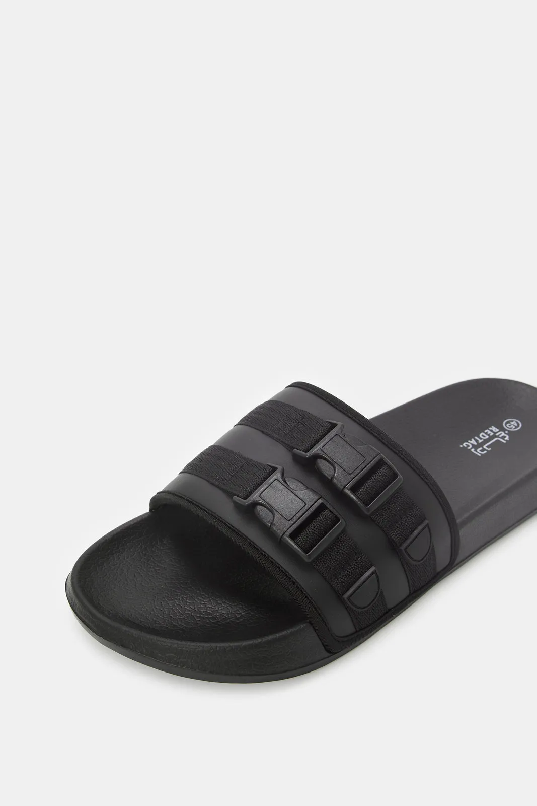 Men Black Patch Work Slide