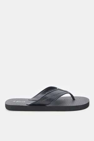 Men Black Toe Post Footbed Sandal