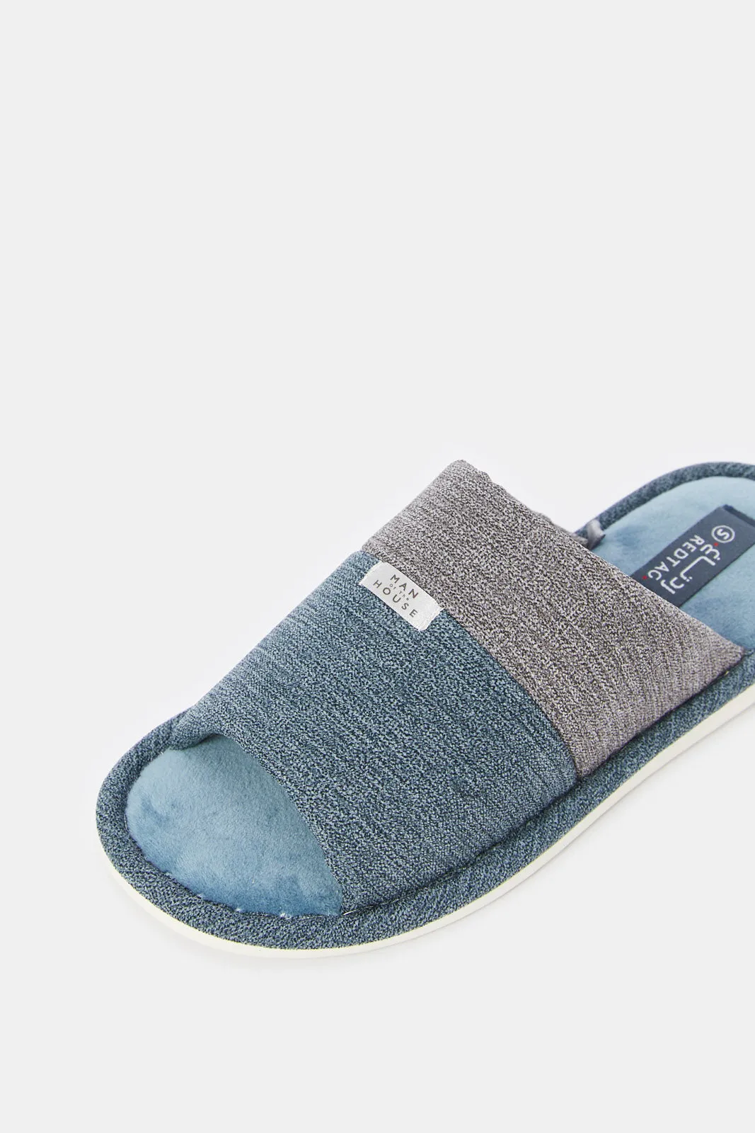 Men Blue And Grey Plain Slipper